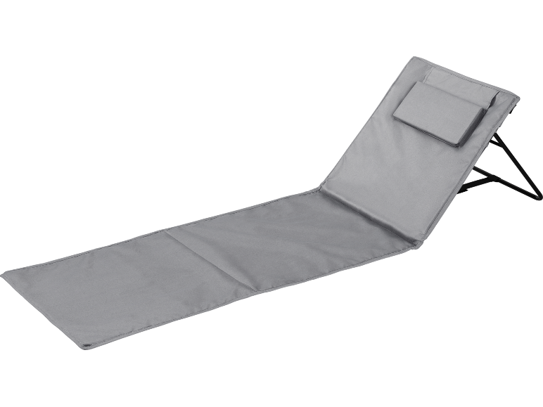 Grey beach mat with adjustable backrest and pillow