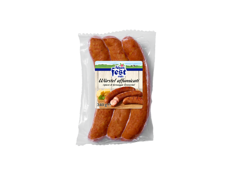 Alpenfeststyle Käsekrainer, smoked sausages with Emmental cheese, 340g pack