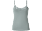 Light green women's spaghetti strap top with lace detailing.