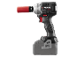 Cordless impact wrench with red socket and battery