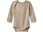 Light beige ribbed long-sleeved baby bodysuit.
