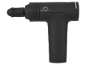 Black massage gun with a logo and white details.