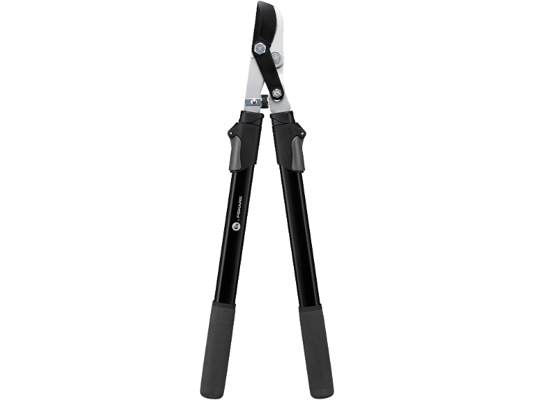 Black and silver loppers with long handles and ergonomic grips.