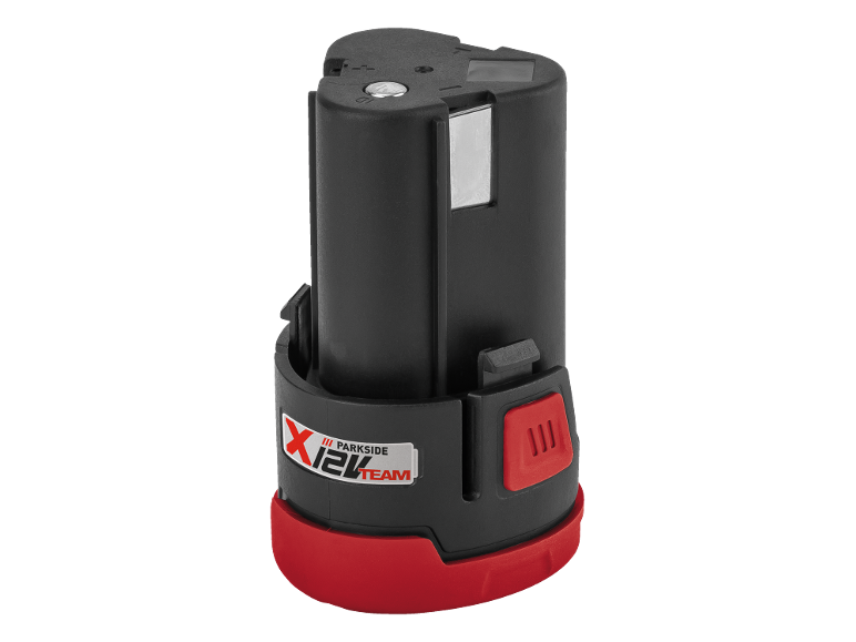 Black 12V battery with a red base and an «X 12V TEAM» logo.