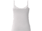 White women's camisole with V-neck and lace trim.