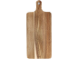 Wooden cutting board with a handle and a metal hanging hole.