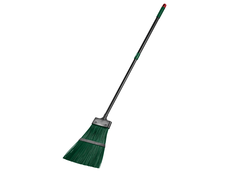 Green broom with a black handle