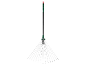 Leaf rake with an adjustable head and telescopic handle.