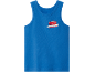 Blue children's tank top with a red race car and 'LIGHTNING' print.
