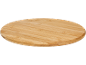 Round bamboo cutting board with visible wood grain.