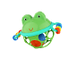 Green frog rattle with colorful rings and balls inside.