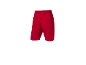 Red sports shorts with an elastic waistband and a subtle logo.