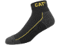 Black short sock with a yellow stripe and logo.
