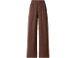 Brown culotte trousers with an elasticated waist and textured fabric.