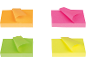 Four colorful sticky note pads in orange, pink, green, and yellow.