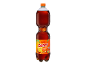 Bottle of peach iced tea with a label featuring peaches and ice cubes.