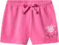 Pink children's shorts with an elastic waistband and a cartoon pig print.
