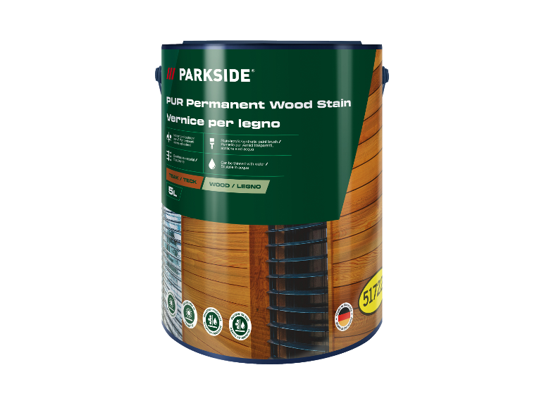Parkside PUR Permanent Wood Stain, 5L, Teak/Teck wood stain.