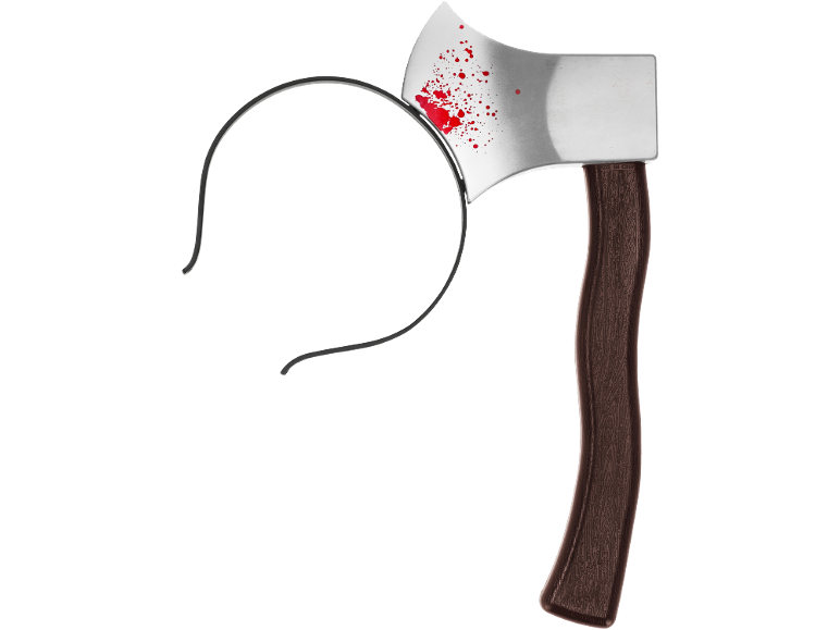 Headband with bloody axe, Halloween costume accessory.