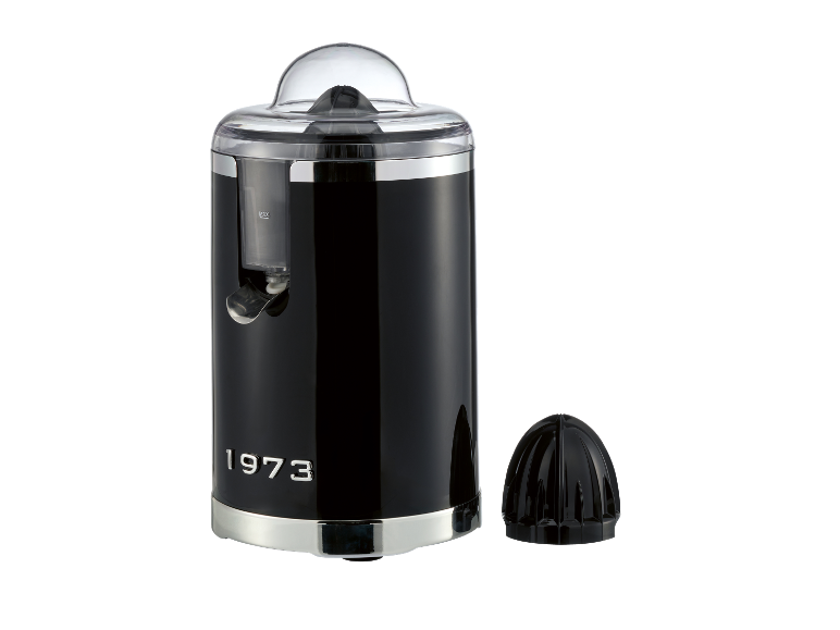 Silvercrest electric citrus juicer in black with an additional attachment.