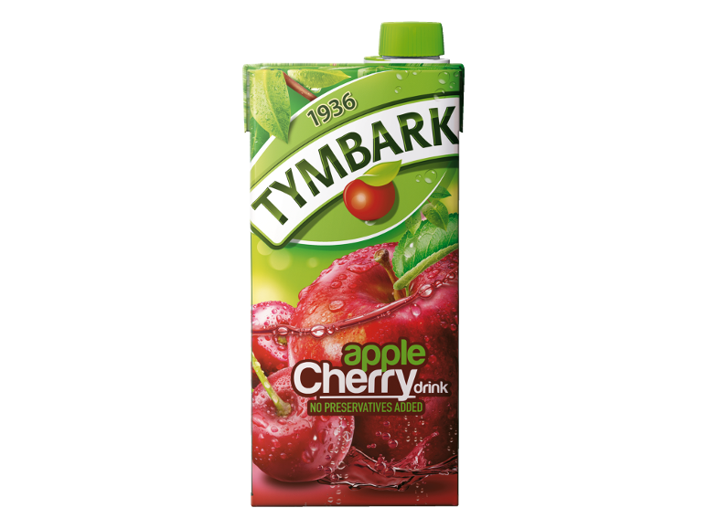Apple and cherry drink with 'NO PRESERVATIVES ADDED' on the packaging.