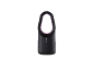 Black bladeless portable fan with a pink inner trim and illuminated buttons.