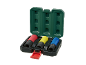 Set of three colored impact sockets (red, yellow, blue) in an open green case.