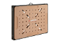 Folding workbench with a perforated top and slots, ideal for DIY projects.