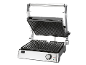 Open stainless steel contact grill with ribbed plates and temperature control