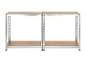 Modular metal shelving units with two wooden levels, ideal for storage.