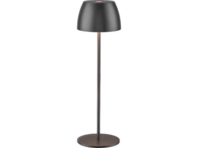 Modern dark grey table lamp with a round base.