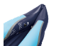 Inflatable kayak with measurement strip and inflation valves, showing capacity for 2 people.