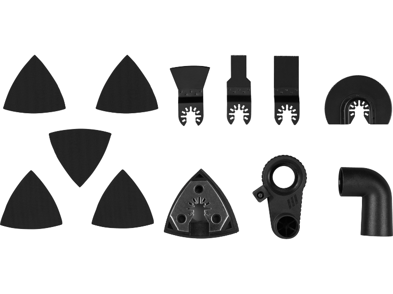 Set of sanding pads and blades for a multi-tool.