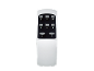 White remote control with black and gray buttons for a fan or air conditioner.