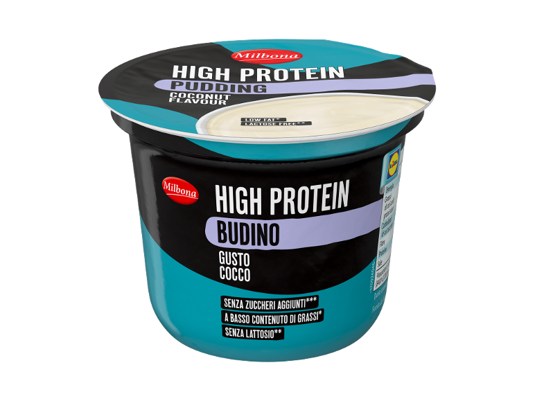 High protein coconut pudding, low fat and lactose-free.