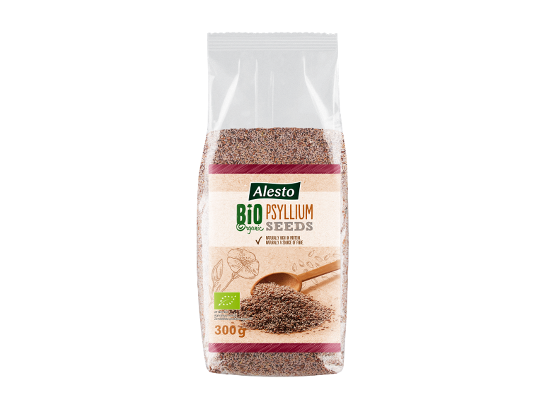ALESTO Bio psyllium seeds, 300g, naturally high in protein and a source of fibre.