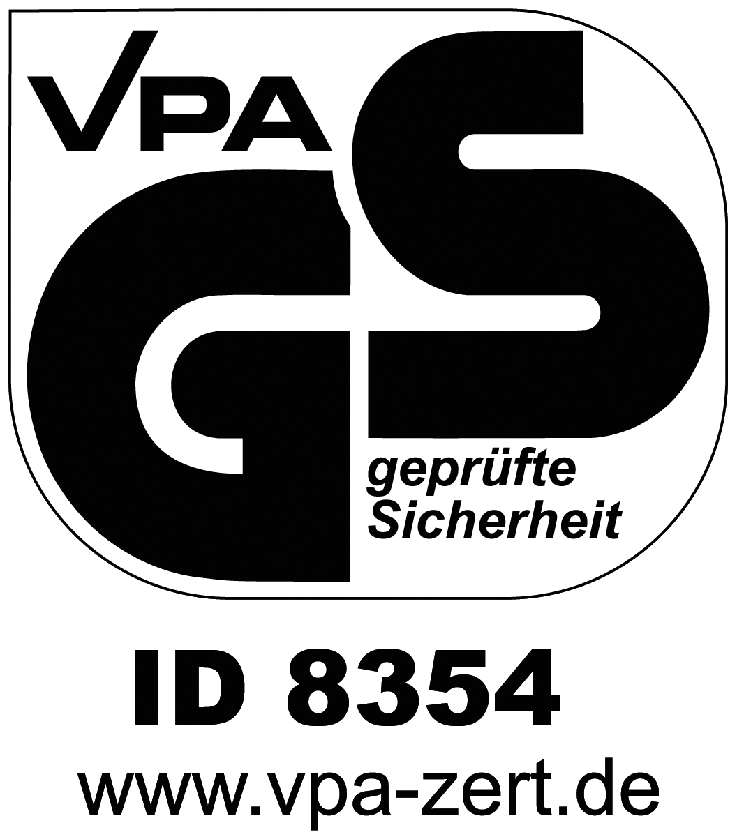 GS seal with text 'geprüfte Sicherheit' and ID 8354, www.vpa-zert.de