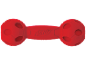 Red dumbbell-shaped pet toy with textured ends.