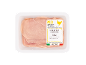 Packaging of thin chicken breast slices, 0.250 kg, with information on product origin.