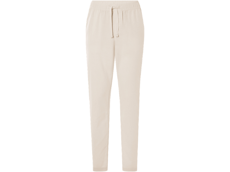 Light beige women's jogging bottoms with a drawstring waist.