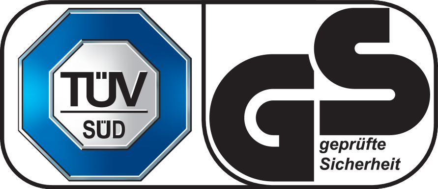TÜV SÜD and GS certified safety mark.