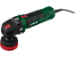 Green and black electric polisher with a red sponge, top-down view.