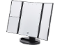 Tri-fold makeup mirror with LED lights and a base.