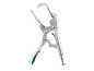 Metal welding pliers with clamps and a green handle