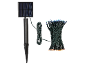 Multicolor solar LED string lights with a solar panel and ground stake.