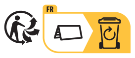 Recycling label: FR, folded leaflet, recycling bin.
