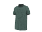 Men's green polo shirt with a subtle leaf pattern and dark collar and cuffs.