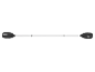 Double-bladed paddle for kayak or boat with gray blades and a white shaft.