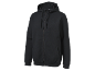 Men's black hooded zip-up sweatshirt.