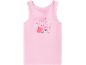 Pink children's tank top with a print of two pigs and flowers.
